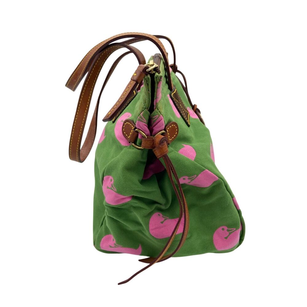 Vintage Dooney & Bourke Samantha Duck Canvas Tote Bag Green Pink Preppy Y2K READ - Picture 3 of 16